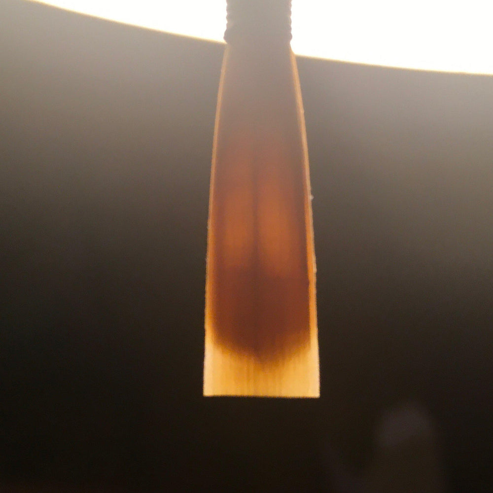 Backlit picture of an oboe d'amore reed made by Aaron Lakota. Handmade oboe and oboe d'amore reeds provide the best results.