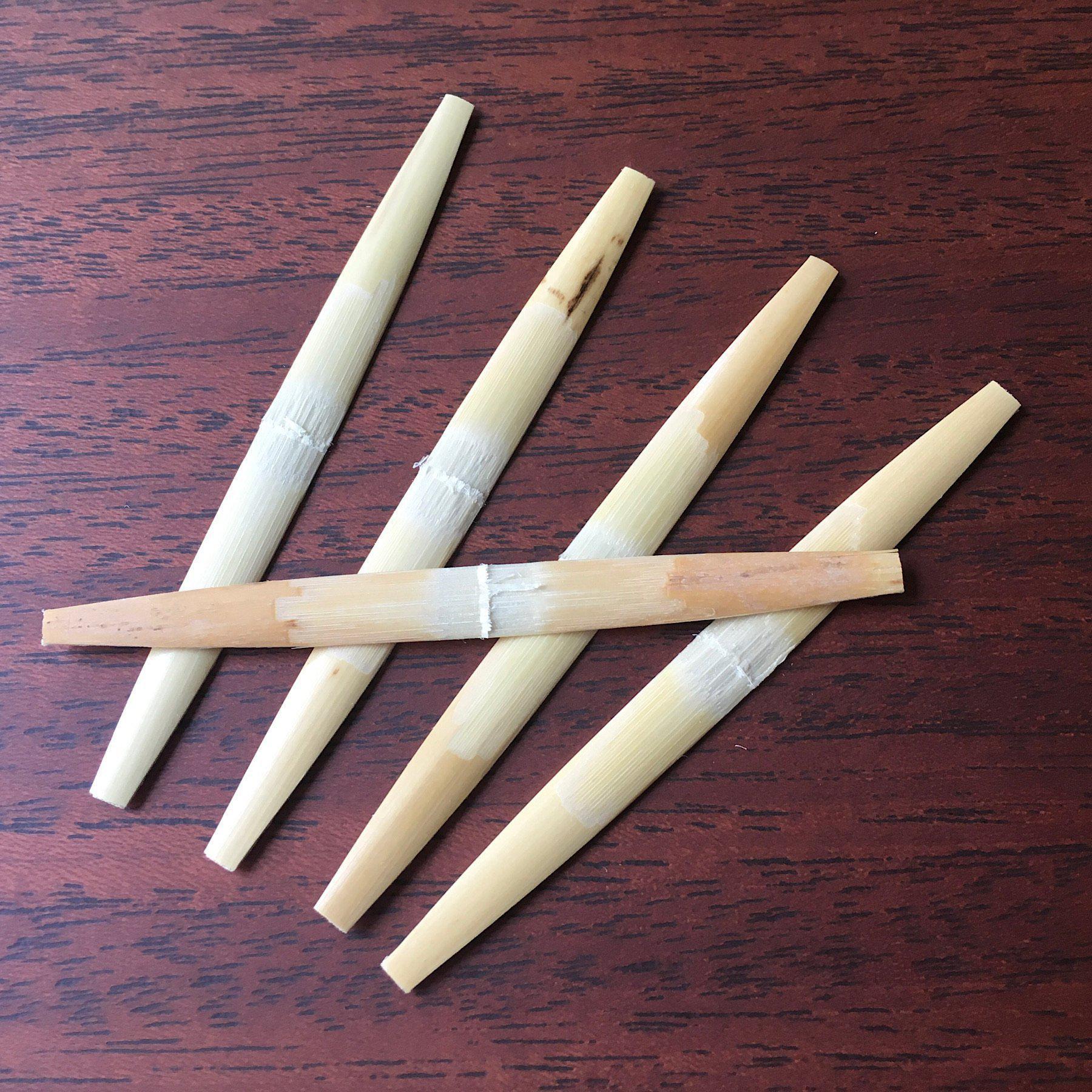 Profiled oboe cane, gouged, shaped, and folded, ready to be made into your best oboe reeds